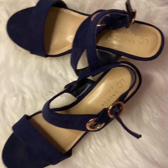 LAUREN CONRAD size 8 Navy Suede Wedges EUC - Picture 3 of 8